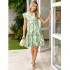 imageSimplee Womens Summer Dress 2025 Ruffle Short Sleeve Floral Boho Dress V Neck Aline Drawstring Mini Dress with PocketsGreen Leaf