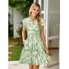 imageSimplee Womens Summer Dress 2025 Ruffle Short Sleeve Floral Boho Dress V Neck Aline Drawstring Mini Dress with PocketsGreen Leaf