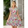 imageSimplee Womens Summer Dress 2025 Ruffle Short Sleeve Floral Boho Dress V Neck Aline Drawstring Mini Dress with PocketsRose Red Floral
