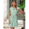imageSimplee Womens Summer Dress 2025 Ruffle Short Sleeve Floral Boho Dress V Neck Aline Drawstring Mini Dress with PocketsSage Green
