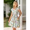 imageSimplee Womens Summer Dress 2025 Ruffle Short Sleeve Floral Boho Dress V Neck Aline Drawstring Mini Dress with PocketsWhite Floral