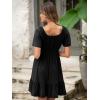 imageSimplee Womens Summer Dresses 2025 Mini Square Neck Casual Short Sleeve Shirred Flowy ALine Dress with PocketsBlack
