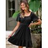imageSimplee Womens Summer Dresses 2025 Mini Square Neck Casual Short Sleeve Shirred Flowy ALine Dress with PocketsBlack