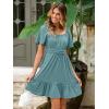 imageSimplee Womens Summer Dresses 2025 Mini Square Neck Casual Short Sleeve Shirred Flowy ALine Dress with PocketsBlue