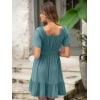 imageSimplee Womens Summer Dresses 2025 Mini Square Neck Casual Short Sleeve Shirred Flowy ALine Dress with PocketsBlue