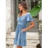 imageSimplee Womens Summer Dresses 2025 Mini Square Neck Casual Short Sleeve Shirred Flowy ALine Dress with PocketsLight Blue
