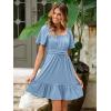 imageSimplee Womens Summer Dresses 2025 Mini Square Neck Casual Short Sleeve Shirred Flowy ALine Dress with PocketsLight Blue