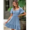 imageSimplee Womens Summer Dresses 2025 Mini Square Neck Casual Short Sleeve Shirred Flowy ALine Dress with PocketsLight Blue