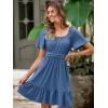 imageSimplee Womens Summer Dresses 2025 Mini Square Neck Casual Short Sleeve Shirred Flowy ALine Dress with PocketsMisty Blue