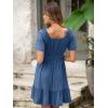 imageSimplee Womens Summer Dresses 2025 Mini Square Neck Casual Short Sleeve Shirred Flowy ALine Dress with PocketsMisty Blue
