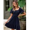imageSimplee Womens Summer Dresses 2025 Mini Square Neck Casual Short Sleeve Shirred Flowy ALine Dress with PocketsNavy Blue