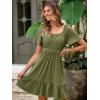 imageSimplee Womens Summer Dresses 2025 Mini Square Neck Casual Short Sleeve Shirred Flowy ALine Dress with PocketsOlive Green