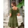 imageSimplee Womens Summer Dresses 2025 Mini Square Neck Casual Short Sleeve Shirred Flowy ALine Dress with PocketsOlive Green