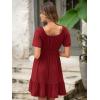 imageSimplee Womens Summer Dresses 2025 Mini Square Neck Casual Short Sleeve Shirred Flowy ALine Dress with PocketsRed