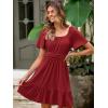 imageSimplee Womens Summer Dresses 2025 Mini Square Neck Casual Short Sleeve Shirred Flowy ALine Dress with PocketsRed