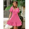 imageSimplee Womens Summer Dresses 2025 Mini Square Neck Casual Short Sleeve Shirred Flowy ALine Dress with PocketsRose Pink