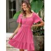 imageSimplee Womens Summer Dresses 2025 Mini Square Neck Casual Short Sleeve Shirred Flowy ALine Dress with PocketsRose Pink