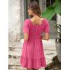 imageSimplee Womens Summer Dresses 2025 Mini Square Neck Casual Short Sleeve Shirred Flowy ALine Dress with PocketsRose Pink