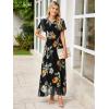 imageSimplee Womens Summer Floral Casual Maxi Dresses Flutter Short Sleeve Crew Neck Smocked Chiffon Boho Flowy Dress1 Black