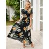 imageSimplee Womens Summer Floral Casual Maxi Dresses Flutter Short Sleeve Crew Neck Smocked Chiffon Boho Flowy Dress1 Black