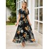 imageSimplee Womens Summer Floral Casual Maxi Dresses Flutter Short Sleeve Crew Neck Smocked Chiffon Boho Flowy Dress1 Black