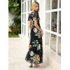 imageSimplee Womens Summer Floral Casual Maxi Dresses Flutter Short Sleeve Crew Neck Smocked Chiffon Boho Flowy Dress1 Black