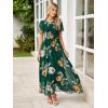 imageSimplee Womens Summer Floral Casual Maxi Dresses Flutter Short Sleeve Crew Neck Smocked Chiffon Boho Flowy Dress1 Dark Green