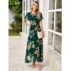 imageSimplee Womens Summer Floral Casual Maxi Dresses Flutter Short Sleeve Crew Neck Smocked Chiffon Boho Flowy Dress1 Dark Green