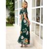 imageSimplee Womens Summer Floral Casual Maxi Dresses Flutter Short Sleeve Crew Neck Smocked Chiffon Boho Flowy Dress1 Dark Green