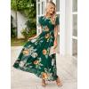 imageSimplee Womens Summer Floral Casual Maxi Dresses Flutter Short Sleeve Crew Neck Smocked Chiffon Boho Flowy Dress1 Dark Green