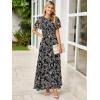 imageSimplee Womens Summer Floral Casual Maxi Dresses Flutter Short Sleeve Crew Neck Smocked Chiffon Boho Flowy DressBlack White