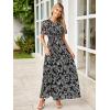 imageSimplee Womens Summer Floral Casual Maxi Dresses Flutter Short Sleeve Crew Neck Smocked Chiffon Boho Flowy DressBlack White