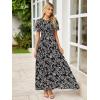 imageSimplee Womens Summer Floral Casual Maxi Dresses Flutter Short Sleeve Crew Neck Smocked Chiffon Boho Flowy DressBlack White