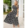 imageSimplee Womens Summer Floral Casual Maxi Dresses Flutter Short Sleeve Crew Neck Smocked Chiffon Boho Flowy DressBlack White