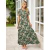 imageSimplee Womens Summer Floral Casual Maxi Dresses Flutter Short Sleeve Crew Neck Smocked Chiffon Boho Flowy DressFloral Aqua