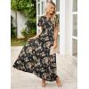 imageSimplee Womens Summer Floral Casual Maxi Dresses Flutter Short Sleeve Crew Neck Smocked Chiffon Boho Flowy DressFloral Black