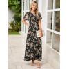 imageSimplee Womens Summer Floral Casual Maxi Dresses Flutter Short Sleeve Crew Neck Smocked Chiffon Boho Flowy DressFloral Black