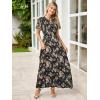 imageSimplee Womens Summer Floral Casual Maxi Dresses Flutter Short Sleeve Crew Neck Smocked Chiffon Boho Flowy DressFloral Black