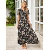 imageSimplee Womens Summer Floral Casual Maxi Dresses Flutter Short Sleeve Crew Neck Smocked Chiffon Boho Flowy DressFloral Black