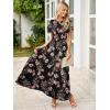 imageSimplee Womens Summer Floral Casual Maxi Dresses Flutter Short Sleeve Crew Neck Smocked Chiffon Boho Flowy DressFloral Black Pink