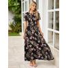 imageSimplee Womens Summer Floral Casual Maxi Dresses Flutter Short Sleeve Crew Neck Smocked Chiffon Boho Flowy DressFloral Black Pink