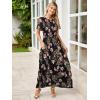 imageSimplee Womens Summer Floral Casual Maxi Dresses Flutter Short Sleeve Crew Neck Smocked Chiffon Boho Flowy DressFloral Black Pink