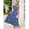 imageSimplee Womens Summer Floral Casual Maxi Dresses Flutter Short Sleeve Crew Neck Smocked Chiffon Boho Flowy DressFloral Blue
