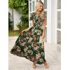 imageSimplee Womens Summer Floral Casual Maxi Dresses Flutter Short Sleeve Crew Neck Smocked Chiffon Boho Flowy DressFloral Green