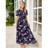 imageSimplee Womens Summer Floral Casual Maxi Dresses Flutter Short Sleeve Crew Neck Smocked Chiffon Boho Flowy DressFloral Navy