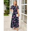 imageSimplee Womens Summer Floral Casual Maxi Dresses Flutter Short Sleeve Crew Neck Smocked Chiffon Boho Flowy DressFloral Navy