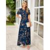 imageSimplee Womens Summer Floral Casual Maxi Dresses Flutter Short Sleeve Crew Neck Smocked Chiffon Boho Flowy DressNavy Leaf