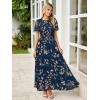 imageSimplee Womens Summer Floral Casual Maxi Dresses Flutter Short Sleeve Crew Neck Smocked Chiffon Boho Flowy DressNavy Leaf
