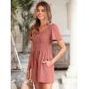 imageSimplee Womens Summer Short Sleeve Romper Casual Loose Decorative Button Smocked Dressy Shorts Jumper Jumpsuit 2025Rust Red