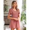 imageSimplee Womens Summer Short Sleeve Romper Casual Loose Decorative Button Smocked Dressy Shorts Jumper Jumpsuit 2025Rust Red